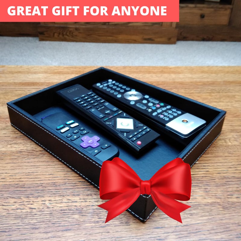 ULTRAY, Valet Tray, Desk Tray, Key Bowl, Nightstand Organizer for Men, Black PU Leather, 10.3 x 8.3 x 1.6 inches - Image 2